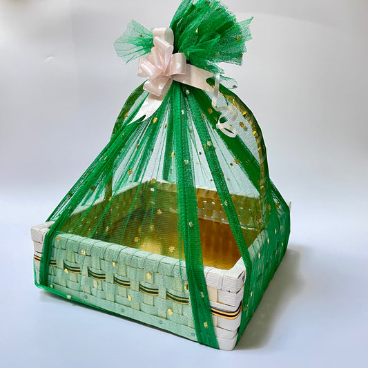 Handmade Square Gift Basket with Green Decorative Net – Versatile Gifting Solution