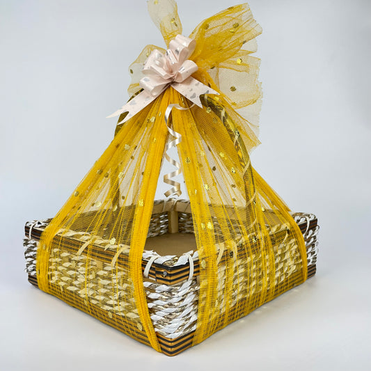 Handmade Square Gift Basket with Golden Decorative Net – Versatile Gifting Solution