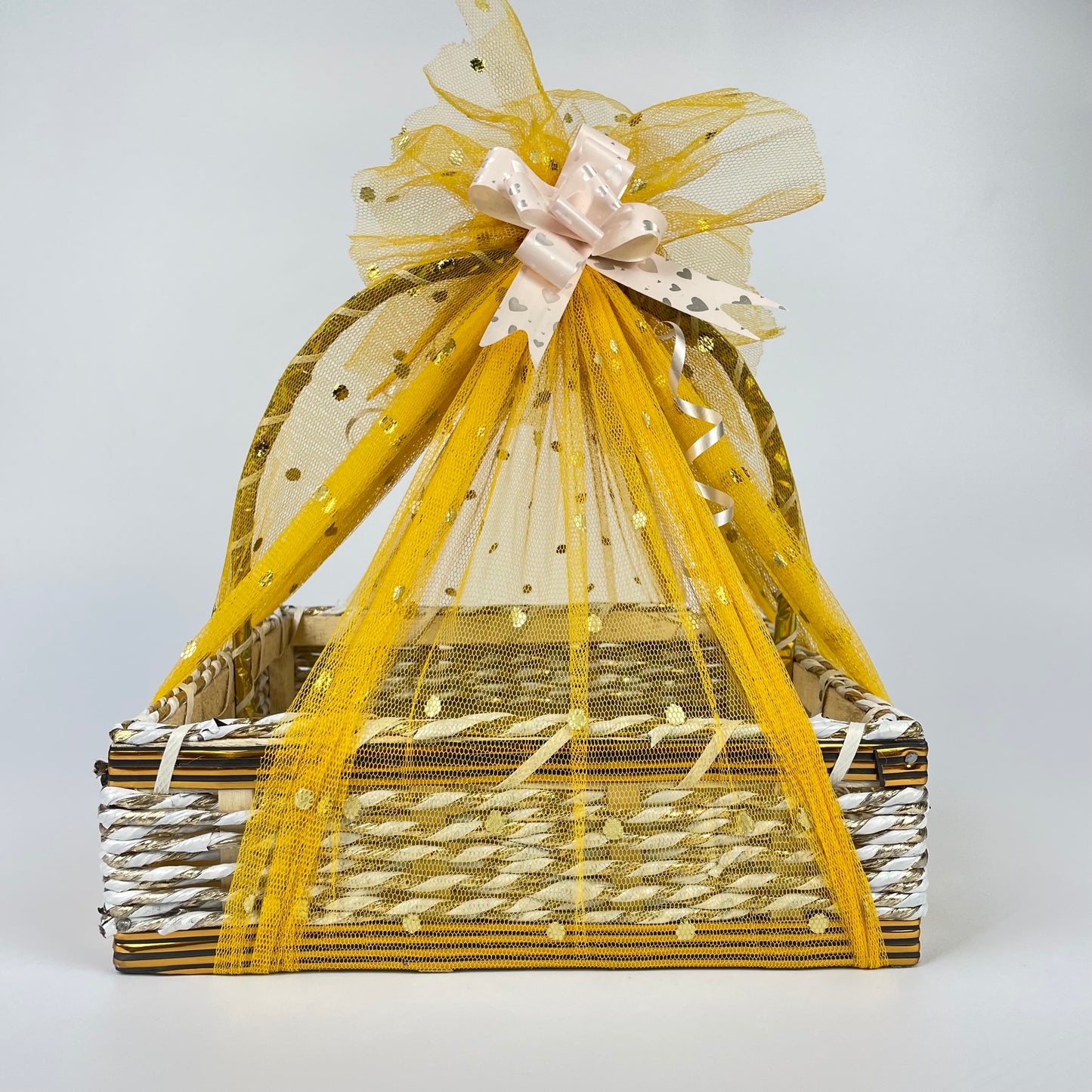 Handmade Square Gift Basket with Golden Decorative Net – Versatile Gifting Solution