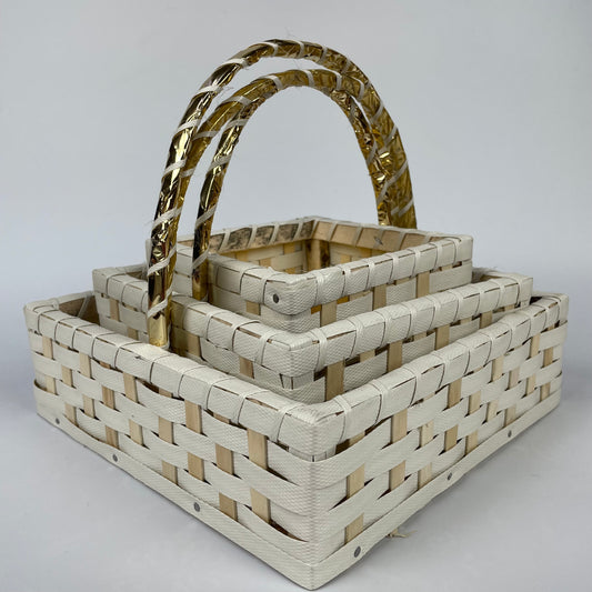 Set of 3 Handmade Square Gift Baskets made with White Strap