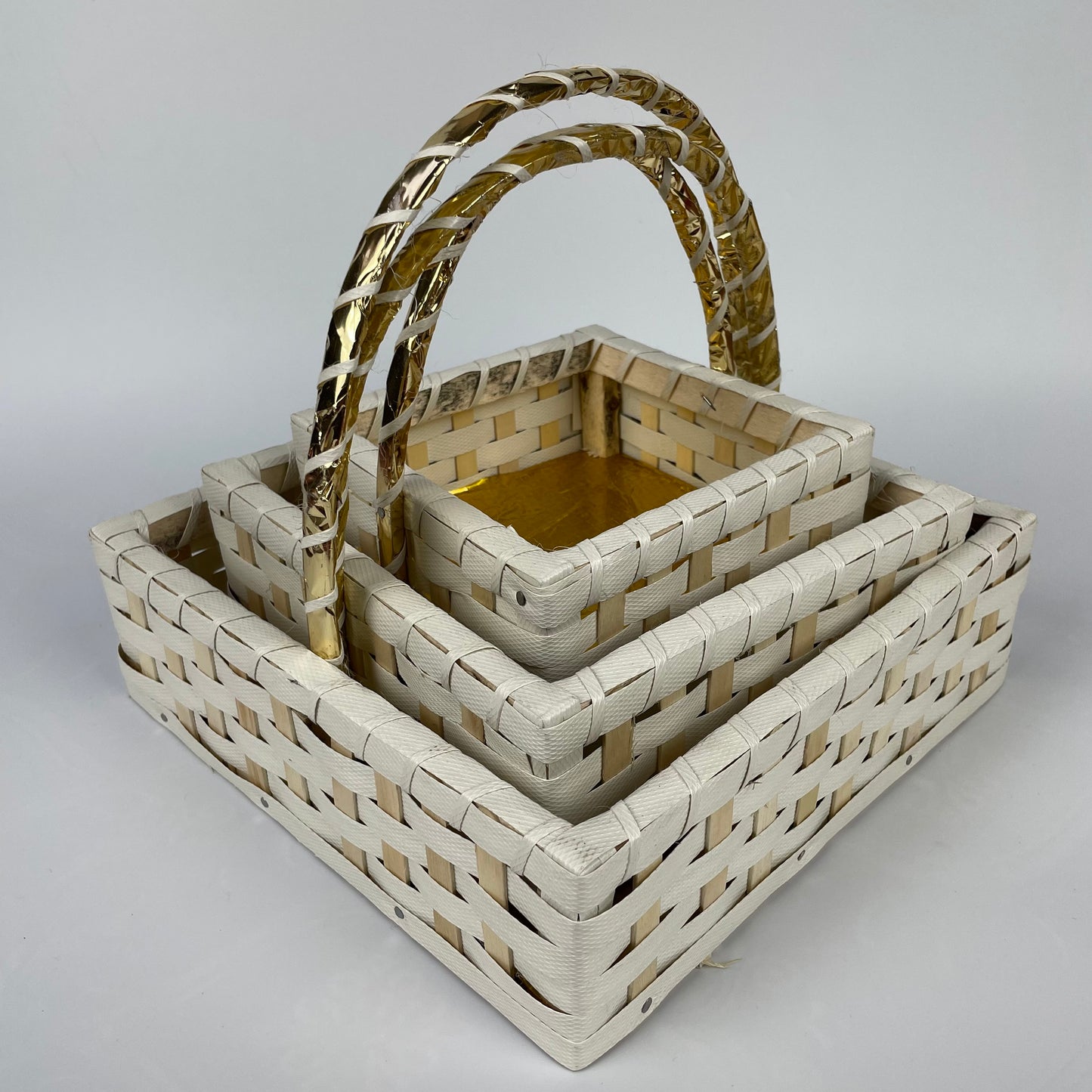 Set of 3 Handmade Square Gift Baskets made with White Strap