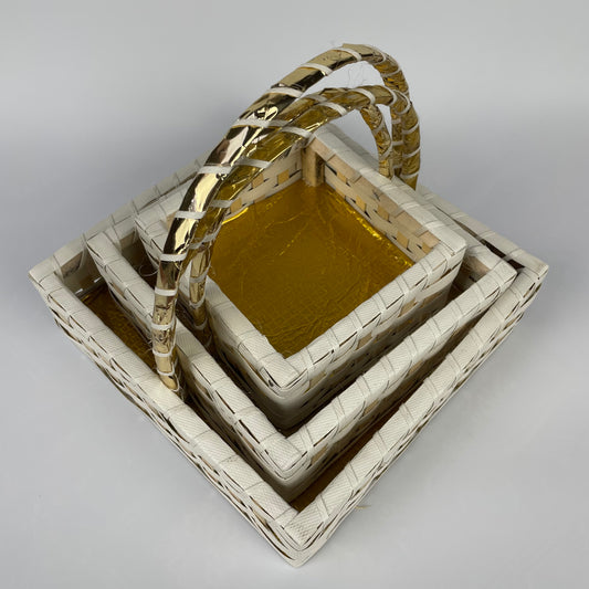 Set of 3 Handmade Square Gift Baskets made with White Strap