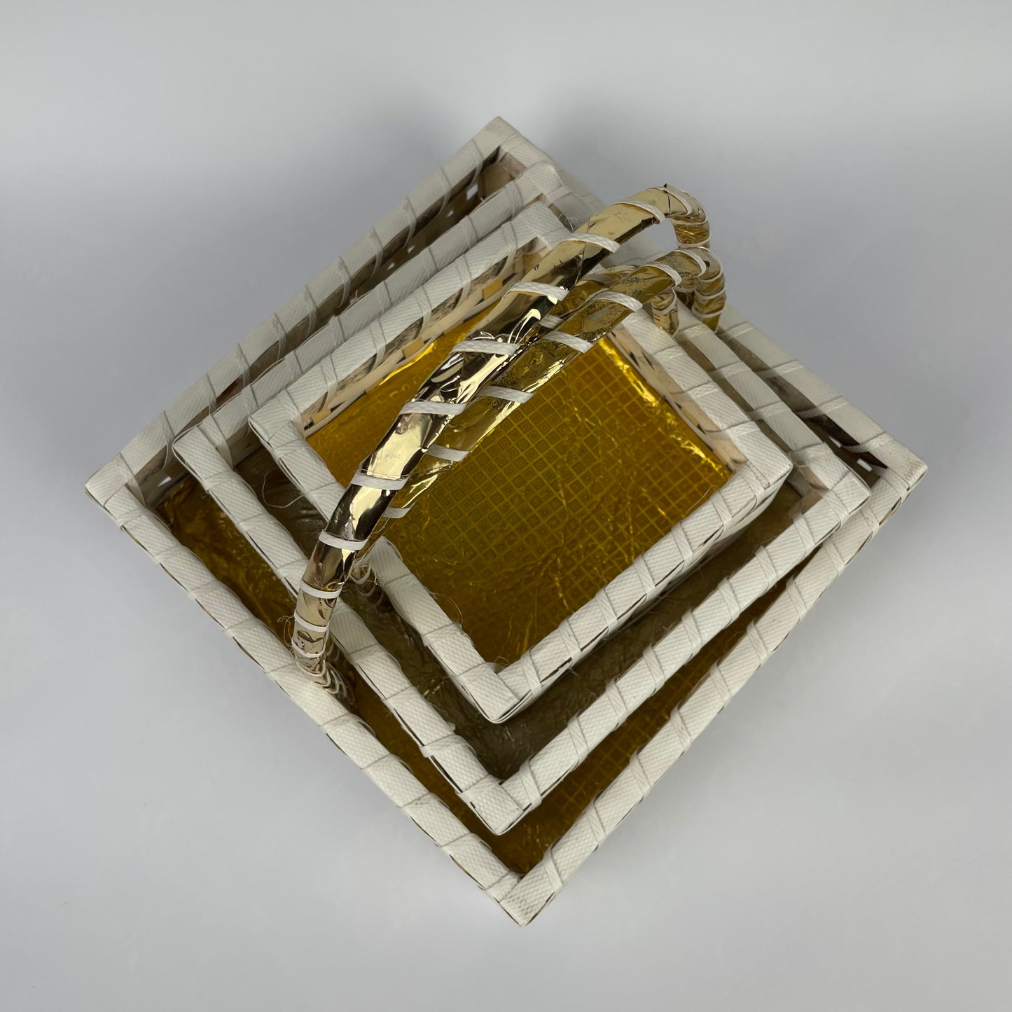 Set of 3 Handmade Square Gift Baskets made with White Strap