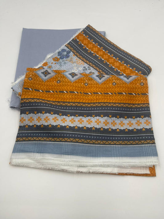 Stack of patterned fabric swatches on a white background