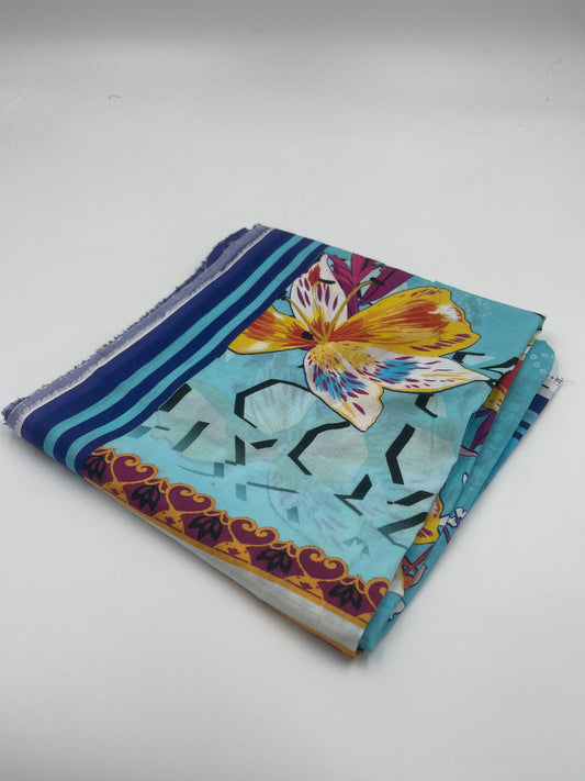 Colorful fabric with butterfly design on a white background